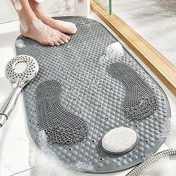 Oval Bath Mat with Non-Slip Suction Cups and Drain Holes
